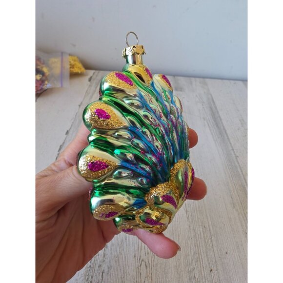 Glitter peacock green ornament glass Xmas tree blue - Picture 3 of 11